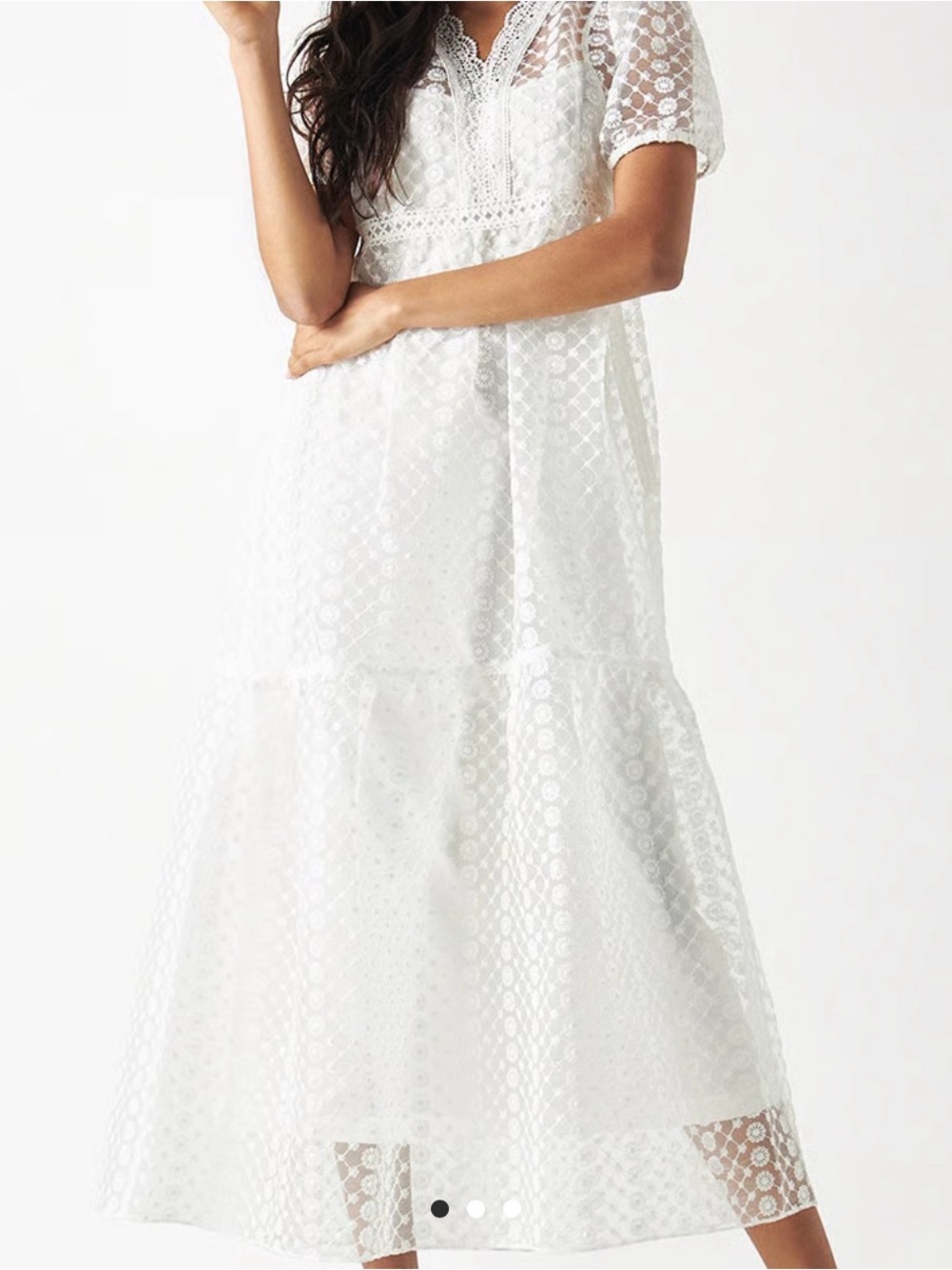 NWT White Lace Midi Dress with Scalloped V-Neck